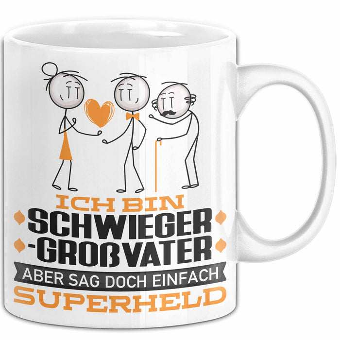 Schwiegergroßvater Geschenk Tasse Ich Bin Schwiegergroßvater Aber Sag Doch Einfach Superheld Lustige Geschenkdiee für Schwiegergroßvater Kaffee-Becher Weiß Trendation