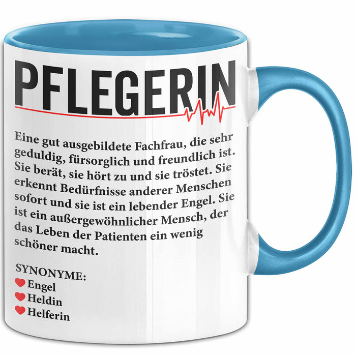Pflege Krankenschwester Wertschätzung Tasse Geschenk Lustige Geschenkidee Spruch Pflegerin Blau Trendation