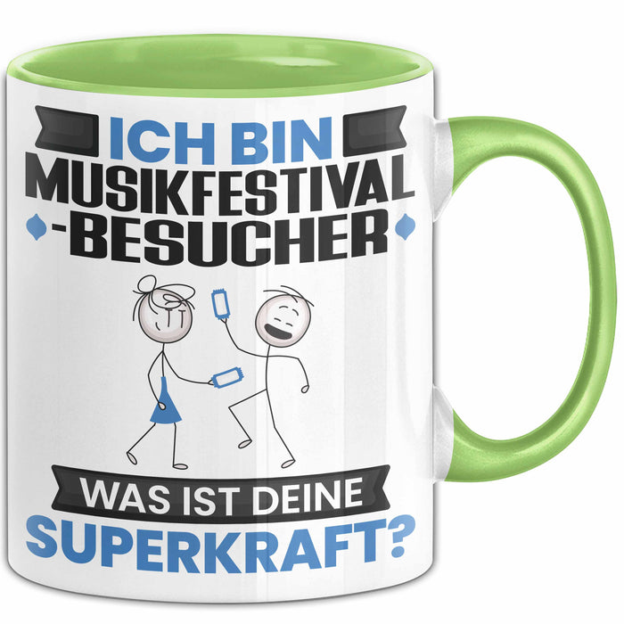 Musikfestival-Besucher Tasse Geschenk für Musikfestival-Besucher Geburtstag Lustiger Spruch Kaffee-Becher Was Ist Deine Superkraft Grün Trendation