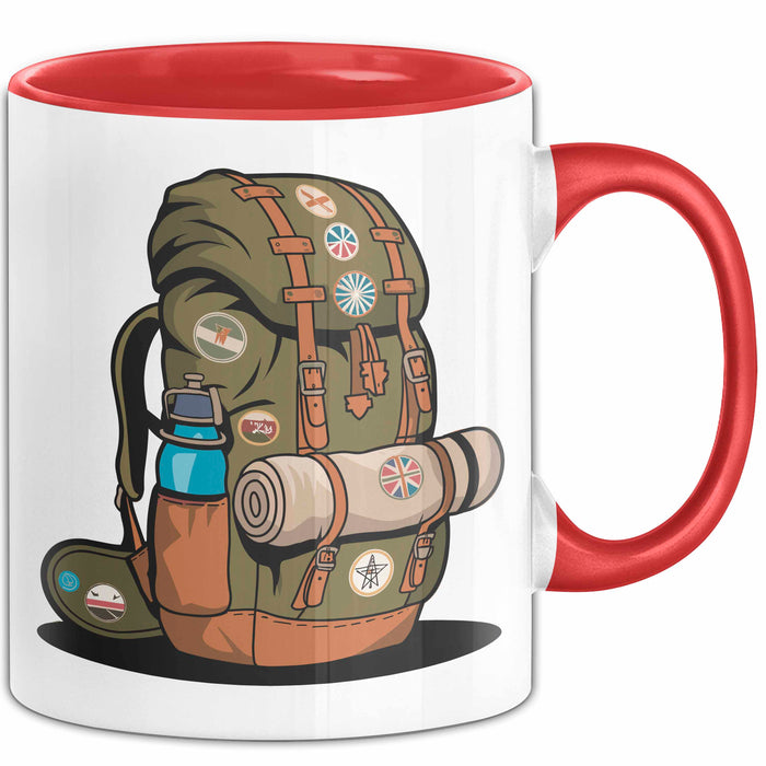 Rucksackreisender Tasse Geschenkidee für Wanderpfad Fans Rot Trendation