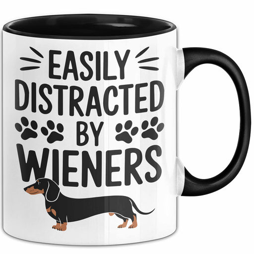 Dackel Tasse Geschenk Easily Distracted By Wieners Geschenkidee Hund Lustig Schwarz Trendation