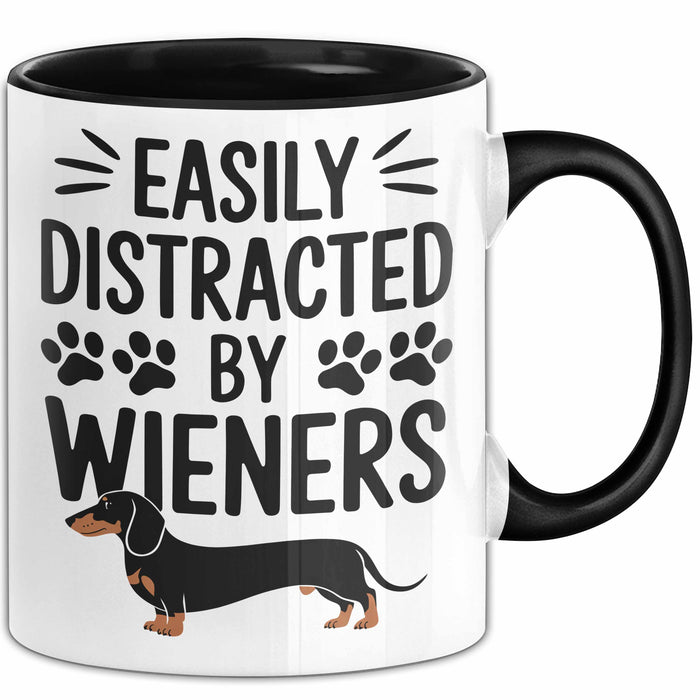 Dackel Tasse Geschenk Easily Distracted By Wieners Geschenkidee Hund Lustig Schwarz Trendation