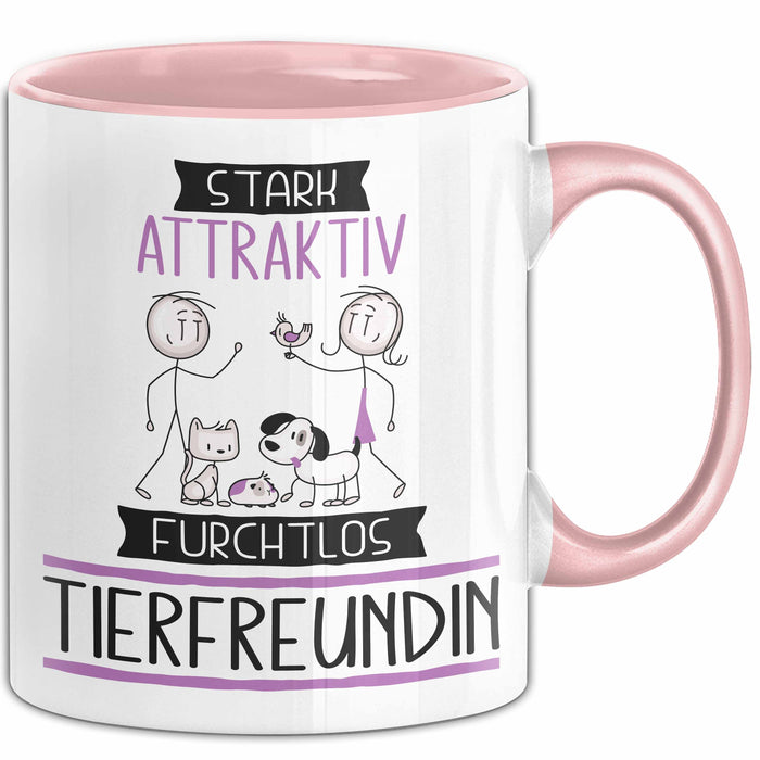 Tierfreundin Tasse Geschenk Becher Stark Attraktiv Furchtlos Tierfreundin Lustige Geschenkidee Rosa Trendation