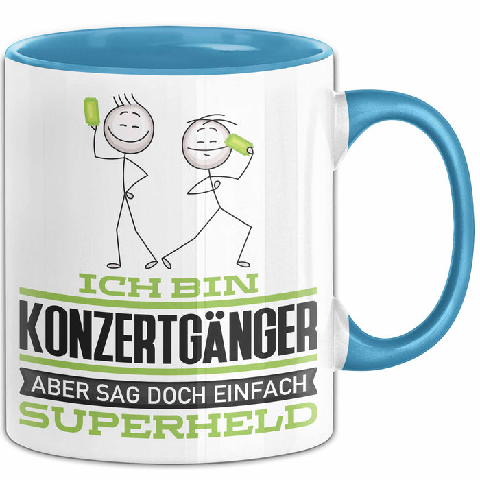 Konzertgänger Geschenk Tasse Ich Bin Konzertgänger Aber Sag Doch Einfach Superheld Lustige Geschenkdiee für Konzertgänger Kaffee-Becher Blau Trendation