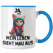 Dank Meme Tasse Katzen Besitzer Wortspiel Ja Mein Leben Sieht Mau Aus Traurige Katze Geschenkidee Süße Katze Blau Trendation