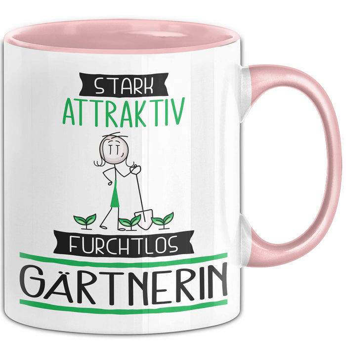 Gärtnerin Tasse Geschenk Becher Stark Attraktiv Furchtlos Gärtnerin Lustige Geschenkidee Rosa Trendation