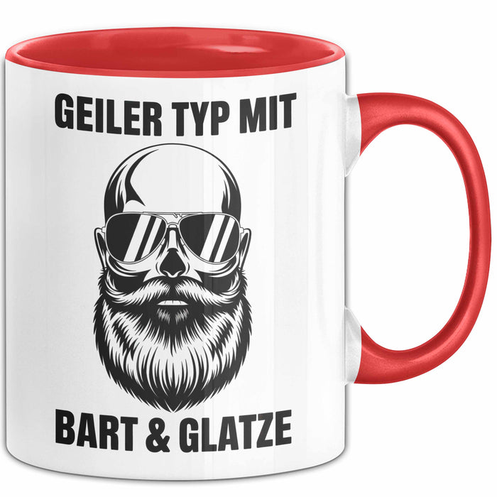 Glatzköpfige Männer Tasse Geschenk Lustige Geschenkidee Geiler Typ Mit Bart Und Glatze Rot Trendation
