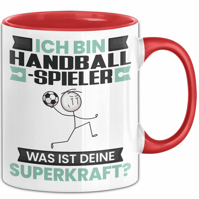 Handballspieler Tasse Geschenk für Handballspieler Geburtstag Lustiger Spruch Kaffee-Becher Was Ist Deine Superkraft Rot Trendation