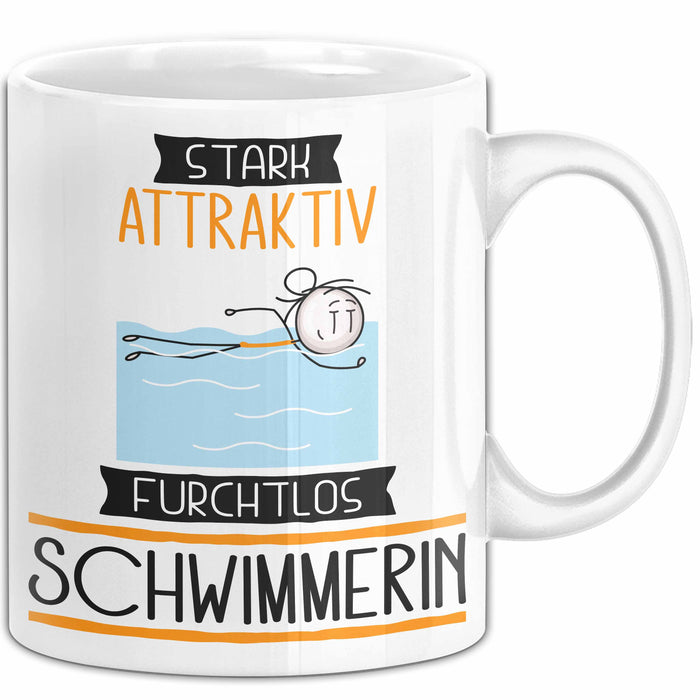 Schwimmerin Tasse Geschenk Becher Stark Attraktiv Furchtlos Schwimmerin Lustige Geschenkidee Weiß Trendation