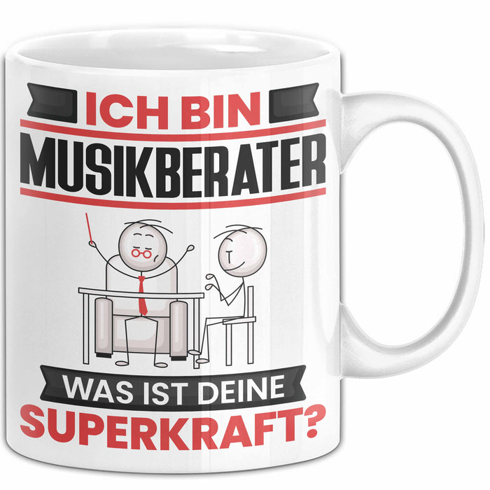 Musikberater Tasse Geschenk für Musikberater Geburtstag Lustiger Spruch Kaffee-Becher Was Ist Deine Superkraft Weiß Trendation