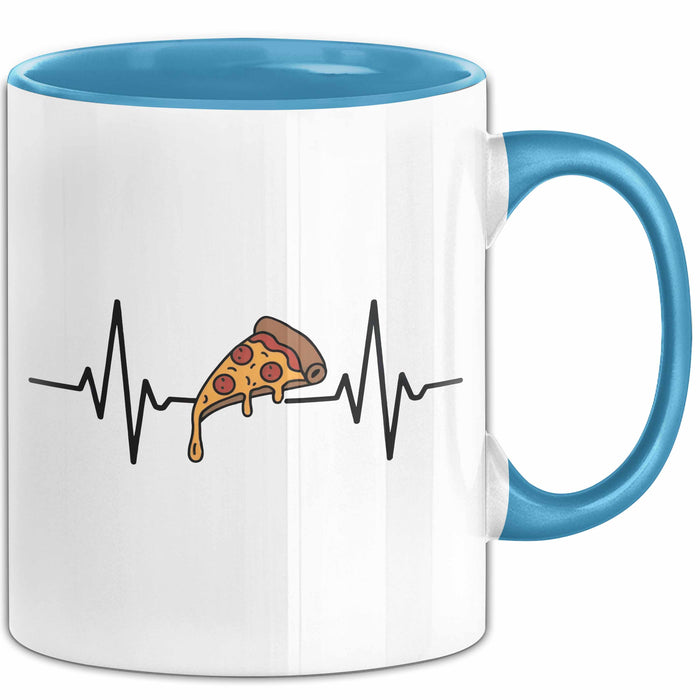 Pizzaesser Tasse Geschenk Pizza Herzschlag Essensliebhaber Blau Trendation