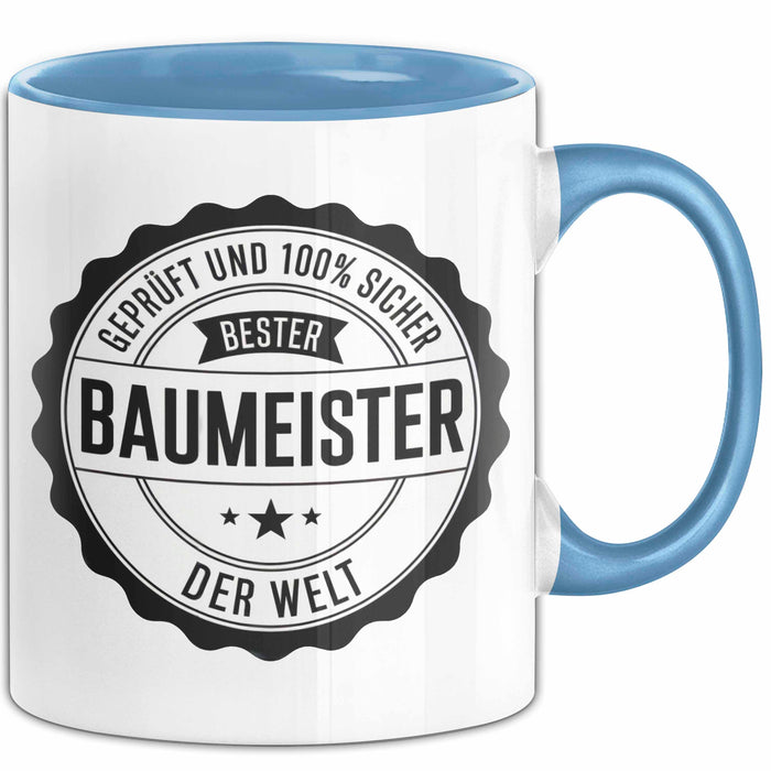 Bauarbeiter Tasse Geschenk 100% Bester Bauleiter Handwerker Geschenkidee Lustig Blau Trendation