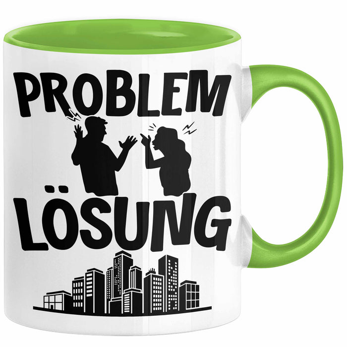 Immobilienmakler Tasse Geschenk für Immo Verkäufer Männer Geschenkidee Problem und Lösung Immobilien Grün Trendation