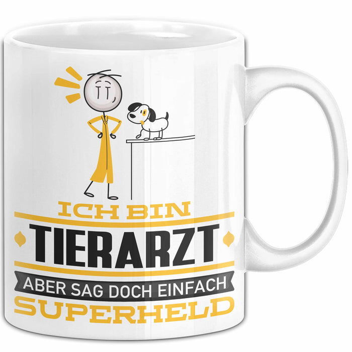 Tierarzt Geschenk Tasse Ich Bin Tierarzt Aber Sag Doch Einfach Superheld Lustige Geschenkdiee für Tierarzt Kaffee-Becher Weiß Trendation