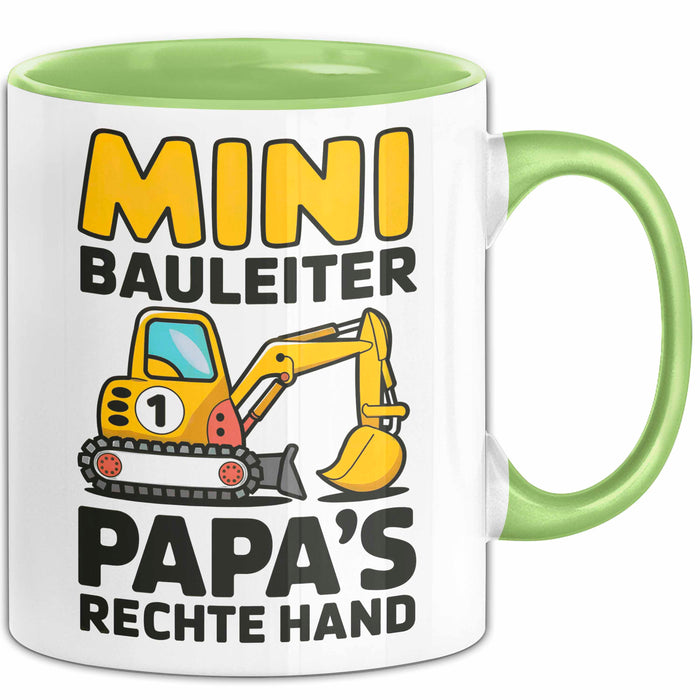 Bauleiter Bauunternehmer Tasse Geschenk Lustige Geschenkidee Spruch Mini Bauleiter Papa's Rechte Hand Grün Trendation