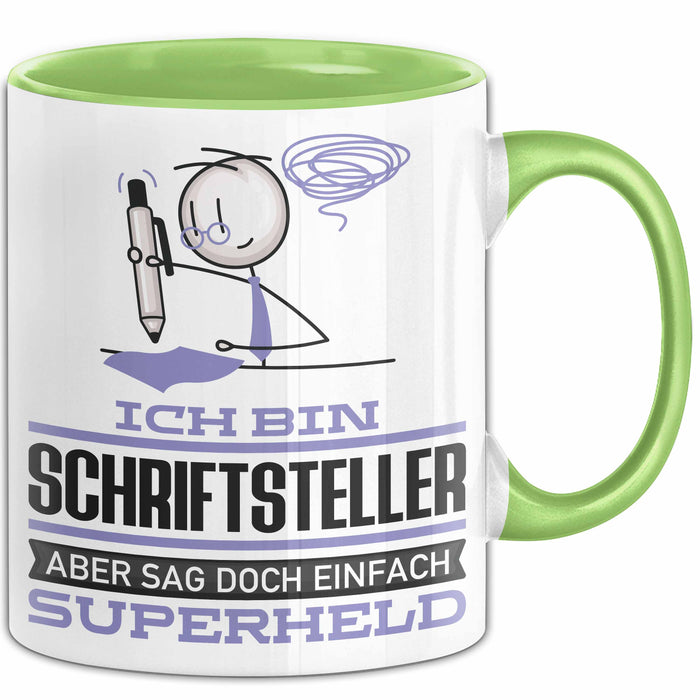 Schriftsteller Geschenk Tasse Ich Bin Schriftsteller Aber Sag Doch Einfach Superheld Lustige Geschenkdiee für Schriftsteller Kaffee-Becher Grün Trendation