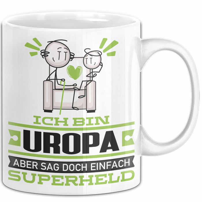 Uropa Geschenk Tasse Ich Bin Uropa Aber Sag Doch Einfach Superheld Lustige Geschenkdiee für Uropa Kaffee-Becher Weiß Trendation