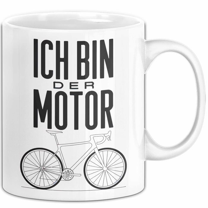 Radfahrer Fahrrad Tasse Geschenk Lustige Geschenkidee Spruch Ich Bin der Motor Weiß Trendation