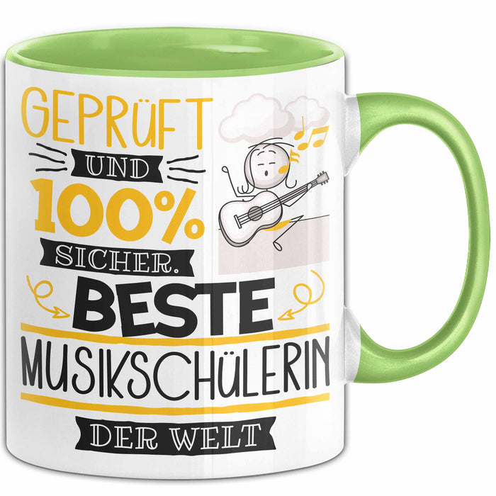 Beste Musikschülerin Der Welt Tasse Geschenk für Eine Musikschülerin Geprüft Und Sicher Geschenkidee Geburtstag Weihnachten Grün Trendation