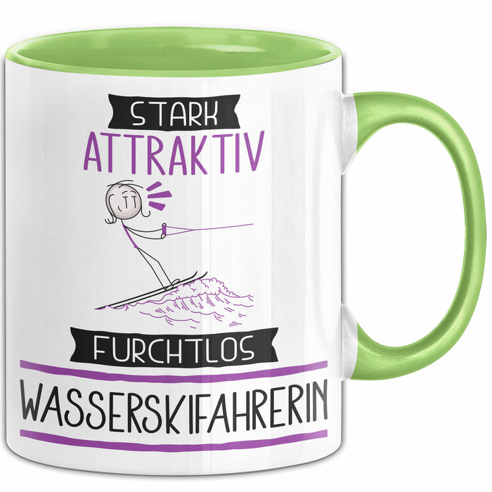 Wasserskifahrerin Tasse Geschenk Becher Stark Attraktiv Furchtlos Wasserskifahrerin Lustige Geschenkidee Grün Trendation