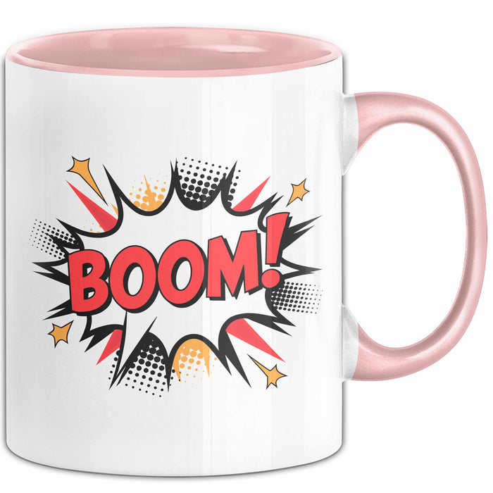 Comic Fan Tasse Boom Geschenkidee Nerds mit lustigem Spruch Rosa Trendation