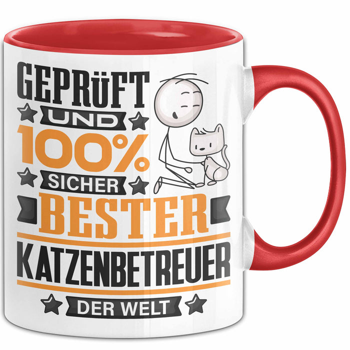 Katzenbetreuer Geschenk Lustiger Spruch für Katzenbetreuer Geschenkidee Bester Katzenbetreuer Der Welt Rot Trendation