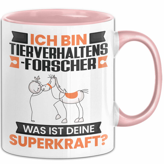 Tierverhaltensforscher Tasse Geschenk für Tierverhaltensforscher Geburtstag Lustiger Spruch Kaffee-Becher Was Ist Deine Superkraft Rosa Trendation