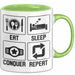Gamer Tasse Geschenk Eat Sleep Conquer Repeat Geschenkidee Becher Grün Trendation