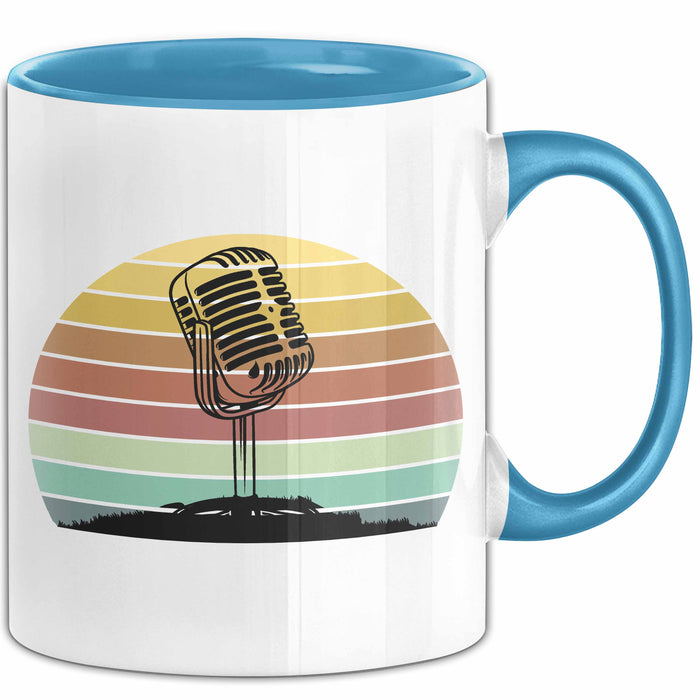 Sänger Tasse Geschenk Podcast Mikrophon Geschenkidee Mikrofon Becher Blau Trendation