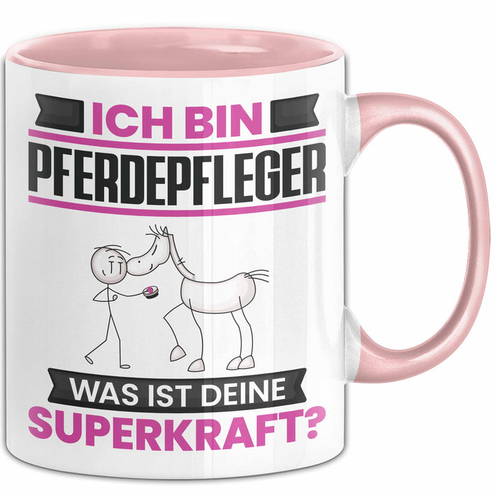 Pferdepfleger Tasse Geschenk für Pferdepfleger Geburtstag Lustiger Spruch Kaffee-Becher Was Ist Deine Superkraft Rosa Trendation