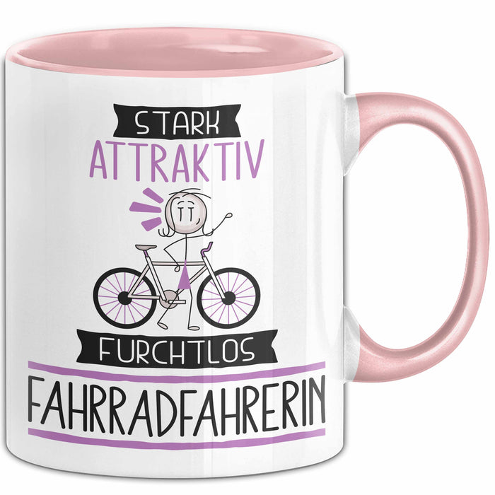 Fahrradfahrerin Tasse Geschenk Becher Stark Attraktiv Furchtlos Fahrradfahrerin Lustige Geschenkidee Rosa Trendation