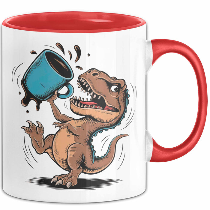 Dinosaurier Fan Tasse Geschenkidee für Urzeit Fans Rot Trendation