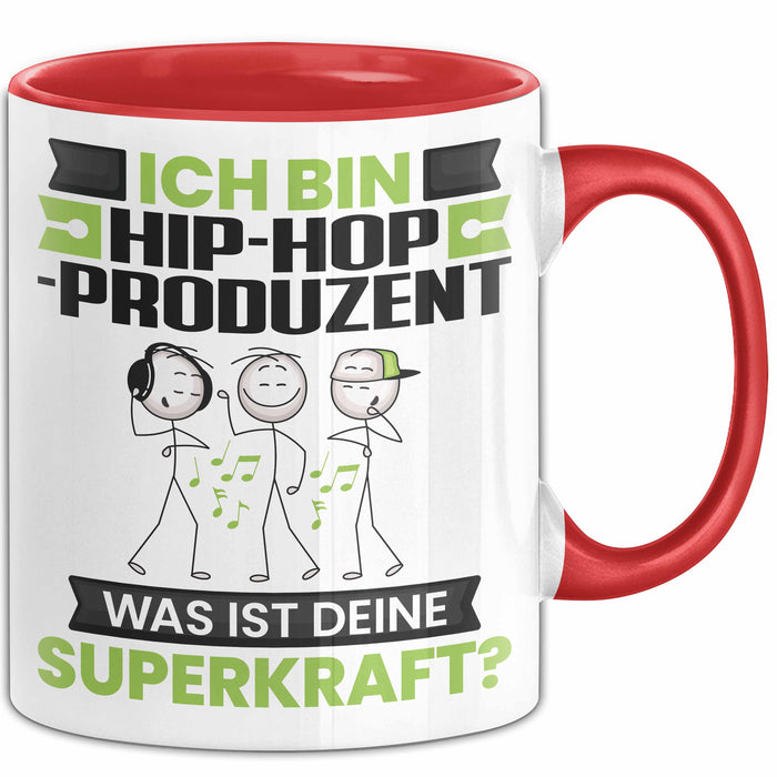Hip-Hop-Produzent Tasse Geschenk für Hip-Hop-Produzent Geburtstag Lustiger Spruch Kaffee-Becher Was Ist Deine Superkraft Rot Trendation