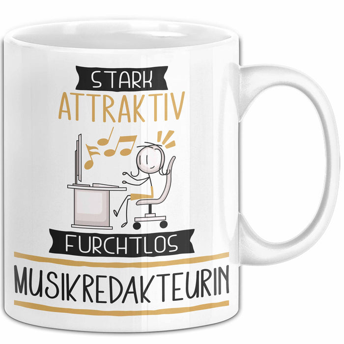 Musikredakteurin Tasse Geschenk Becher Stark Attraktiv Furchtlos Musikredakteurin Lustige Geschenkidee Weiß Trendation
