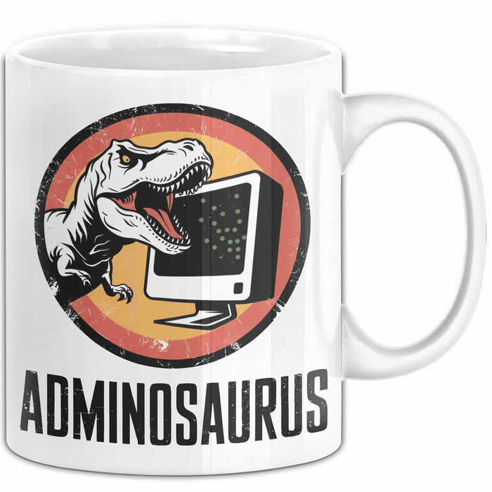 IT Informatiker Nerd Tasse Geschenk Adminosaurus Spruch Weiß Trendation