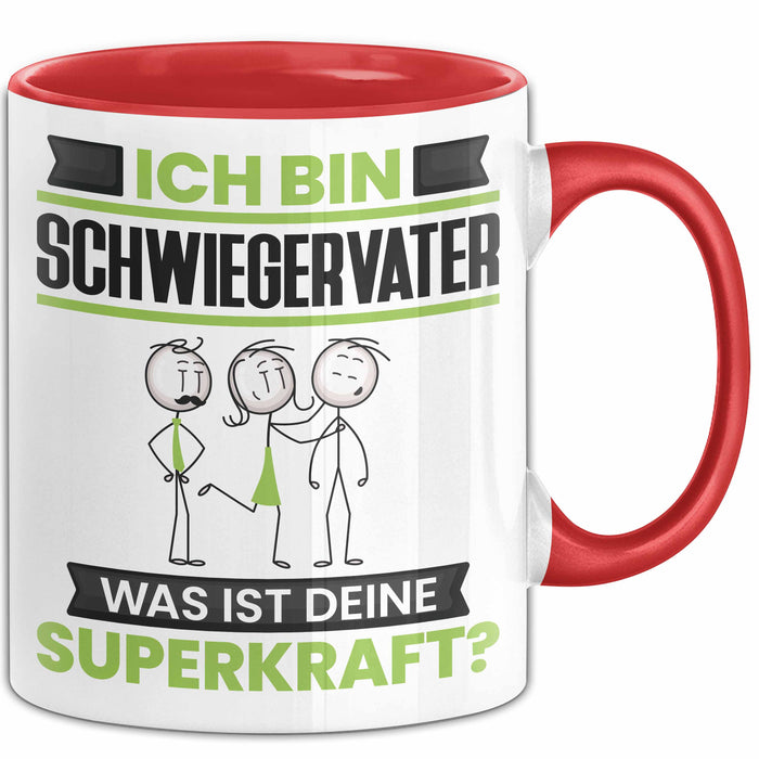 Schwiegervater Tasse Geschenk für Schwiegervater Geburtstag Lustiger Spruch Kaffee-Becher Was Ist Deine Superkraft Rot Trendation