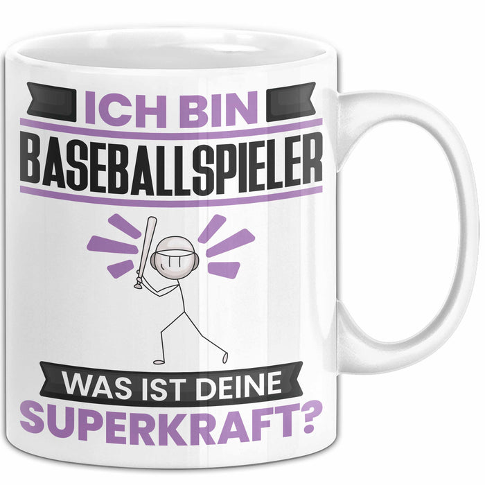Baseballspieler Tasse Geschenk für Baseballspieler Geburtstag Lustiger Spruch Kaffee-Becher Was Ist Deine Superkraft Weiß Trendation