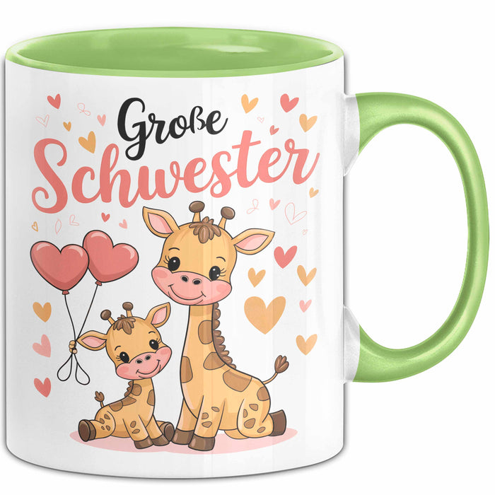 Big Sister Ältere Geschwister Schwestern Giraffe Tasse Becher Geschenk Lustige Geschenkidee Spruch Big Sister Grün Trendation