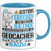 Geocacher Geschenk Tasse Lustiger Spruch Erheben Sie Sich Der Geocacher Betritt den Raum Blau Trendation