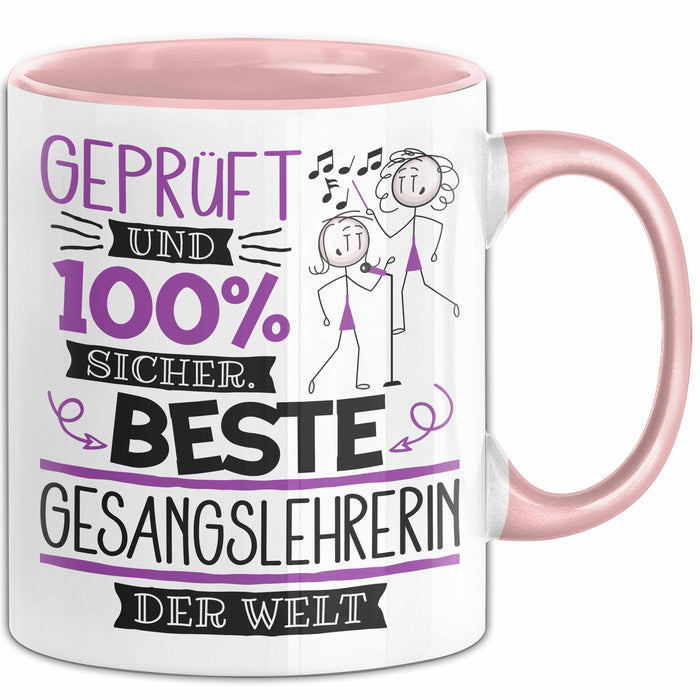 Beste Gesangslehrerin Der Welt Tasse Geschenk für Eine Gesangslehrerin Geprüft Und Sicher Geschenkidee Geburtstag Weihnachten Rosa Trendation