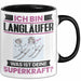 Langläufer Tasse Geschenk für Langläufer Geburtstag Lustiger Spruch Kaffee-Becher Was Ist Deine Superkraft Schwarz Trendation