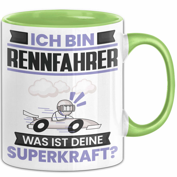 Rennfahrer Tasse Geschenk für Rennfahrer Geburtstag Lustiger Spruch Kaffee-Becher Was Ist Deine Superkraft Grün Trendation