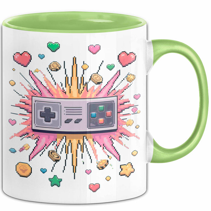 Gamer Tasse Geschenk Lustige Geschenkidee Spruch Für Pixel Krieger Grün Trendation