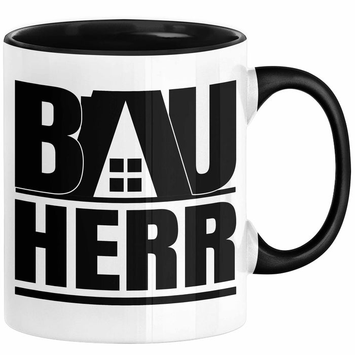 Bauherr Bauleiter Geschenk Tasse Hausbau Bauvorhaben Kaffee-Becher Geschenkidee Schwarz Trendation