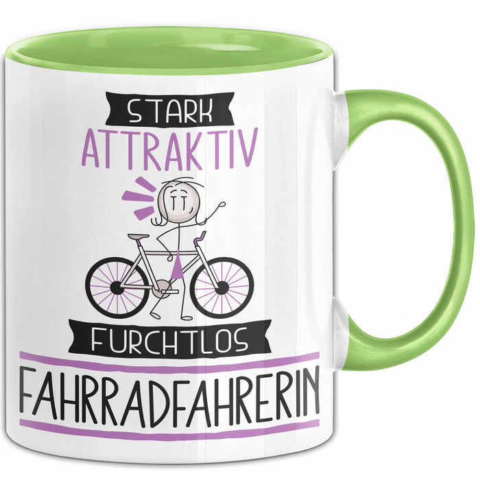 Fahrradfahrerin Tasse Geschenk Becher Stark Attraktiv Furchtlos Fahrradfahrerin Lustige Geschenkidee Grün Trendation