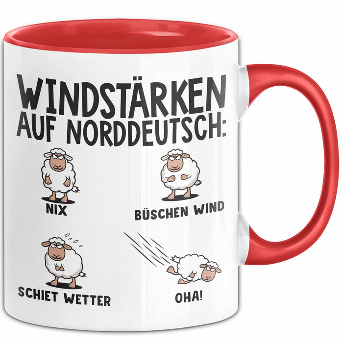 Schaf Tier Bauer Norddeutschland Tasse Becher Geschenk Lustige Geschenkidee Spruch Windstärken Auf Norddeutsch Rot Trendation