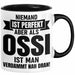 Ossi Geschenk Tasse Ostdeutschland Ossi Geschenkidee Niemand Ist Perfekt Aber Als Ossi Ist Man Verdammt Nah Dran Dresden Leipzig Kaffee-Becher Schwarz Trendation