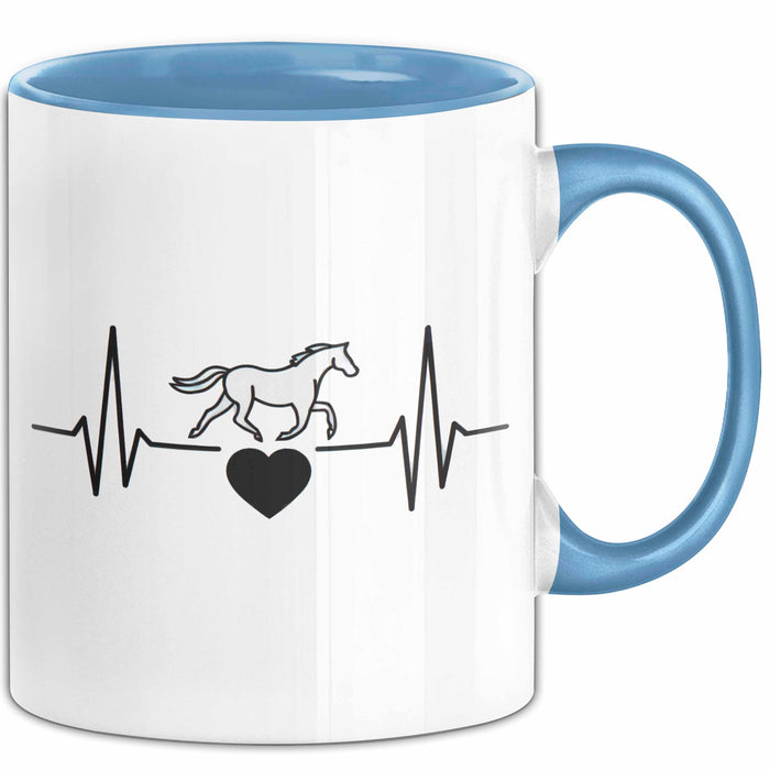 Pferde Tierliebhaber Herzschlag Tasse Geschenk Lustige Geschenkidee Spruch Blau Trendation