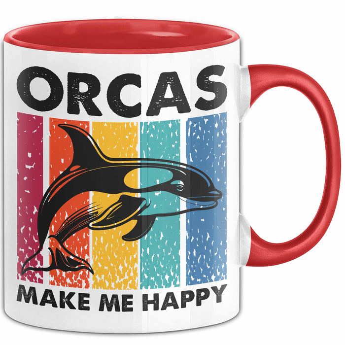 Orcas Tasse Geschenk Wale Wal Liebhaber Geschenkidee Retro Becher Rot Trendation