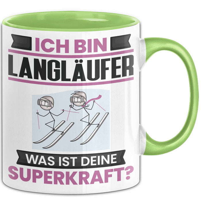 Langläufer Tasse Geschenk für Langläufer Geburtstag Lustiger Spruch Kaffee-Becher Was Ist Deine Superkraft Grün Trendation